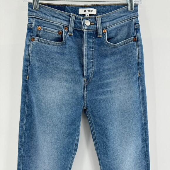 RE/DONE 90s High Rise Ankle Crop Jeans Sz 25 Button Fly Aged Indigp Blue - Picture 3 of 10